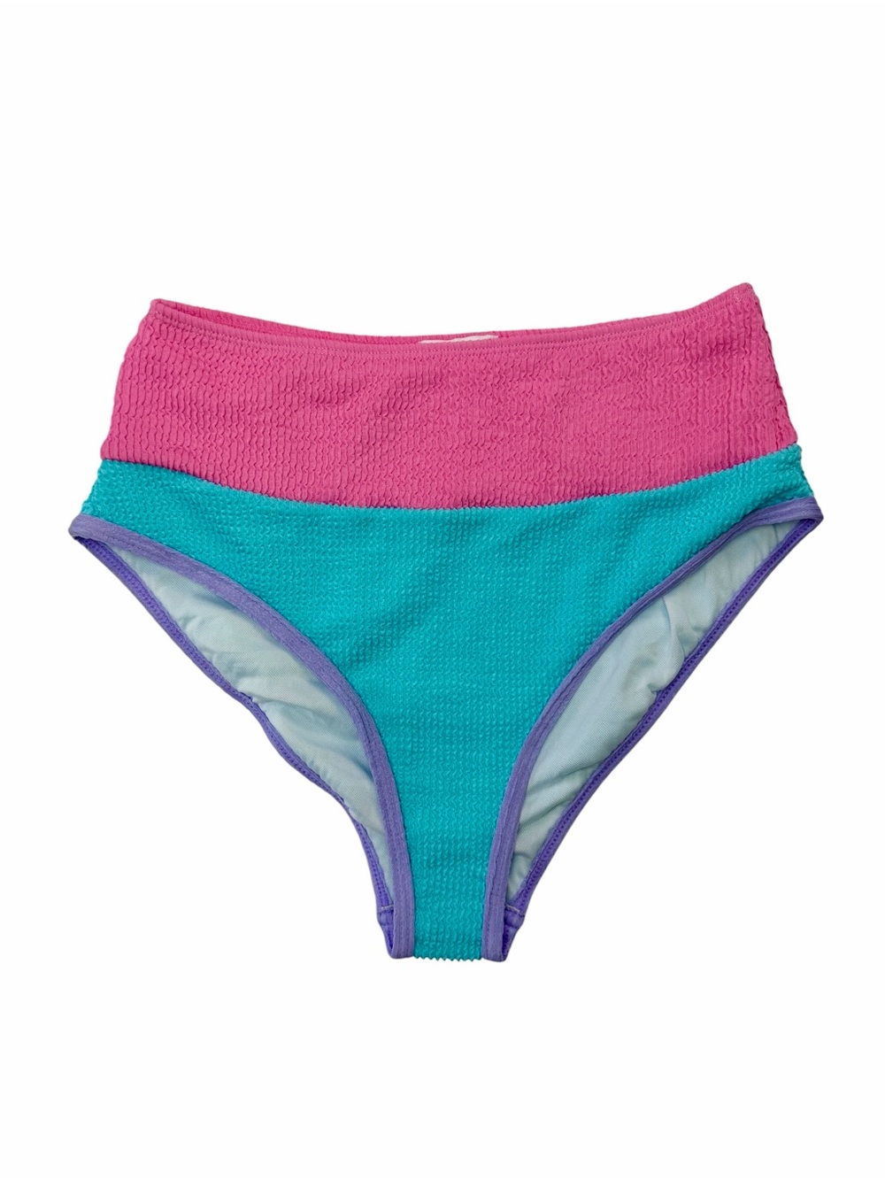 Pink Lily Pink & Teal High-Waist Colorblock Bikini Bottoms